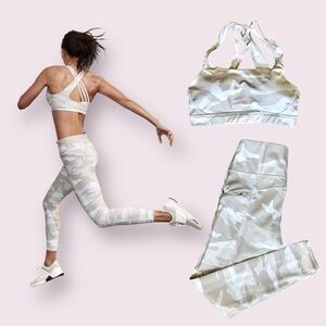 Athleta Camo Neutral Legging Sports Bra Set Size Small Nude Beige